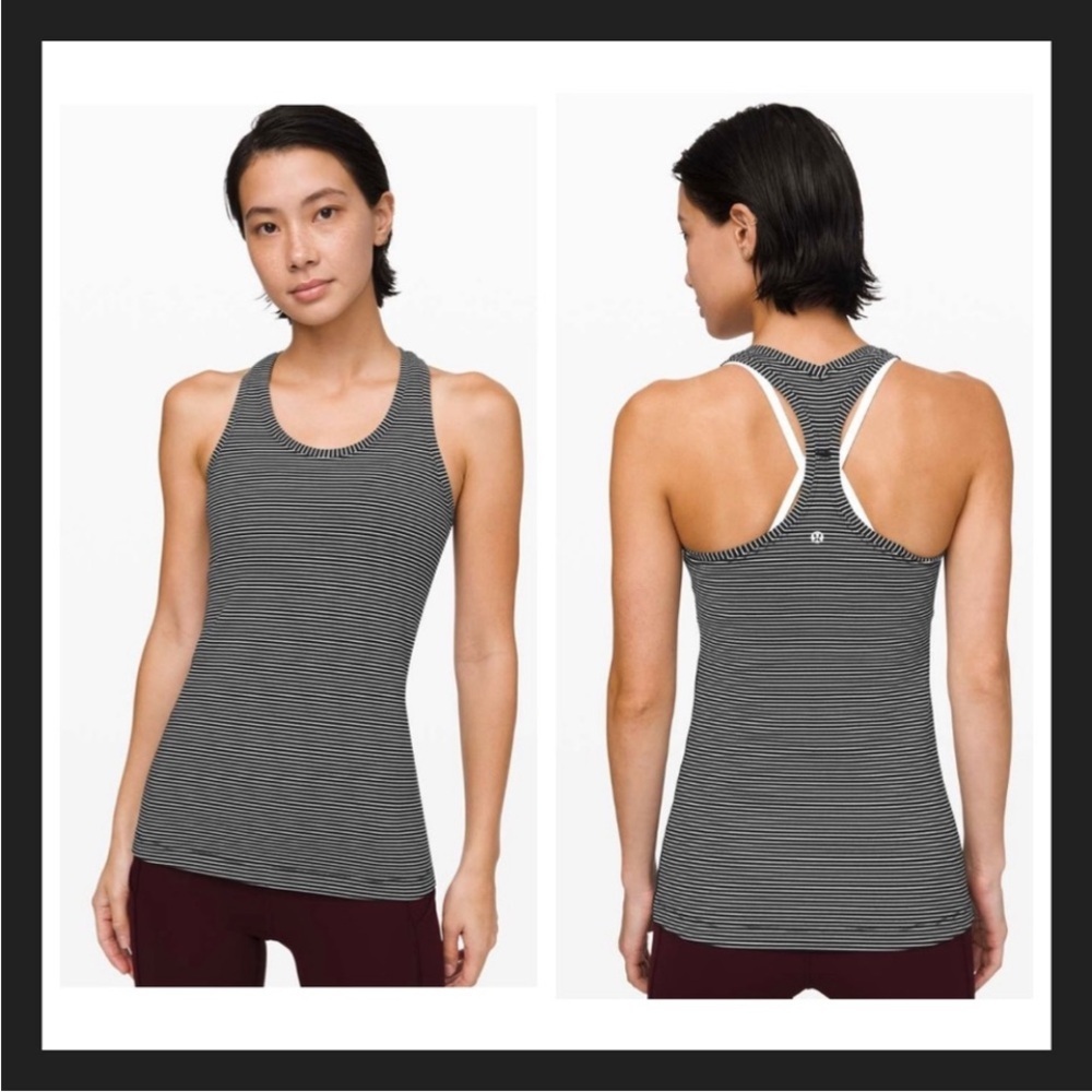 Lululemon Cool Racerback Tank Top Heathered Purple Wee Stripe Pilates Girl
